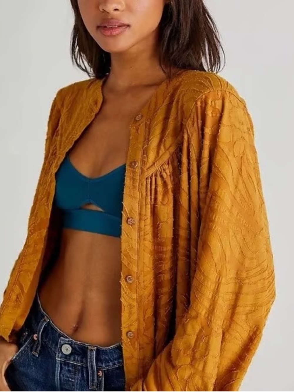 Free People Oversized Jacquard Button-Up Tunic Blouse Size Large